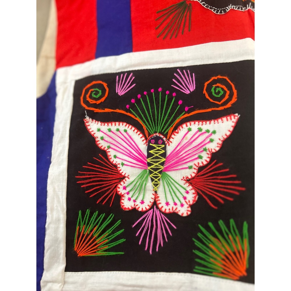 Vintage Chinese Folk Art Embroidered Vest Dragon Phoenix Blue Red Patchwork - Picture 4 of 6
